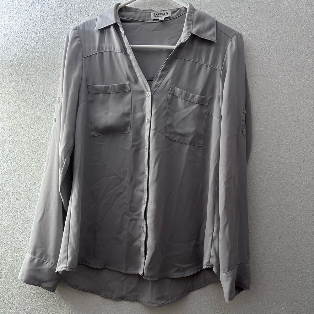 Express Light Gray Button-Down Shirt